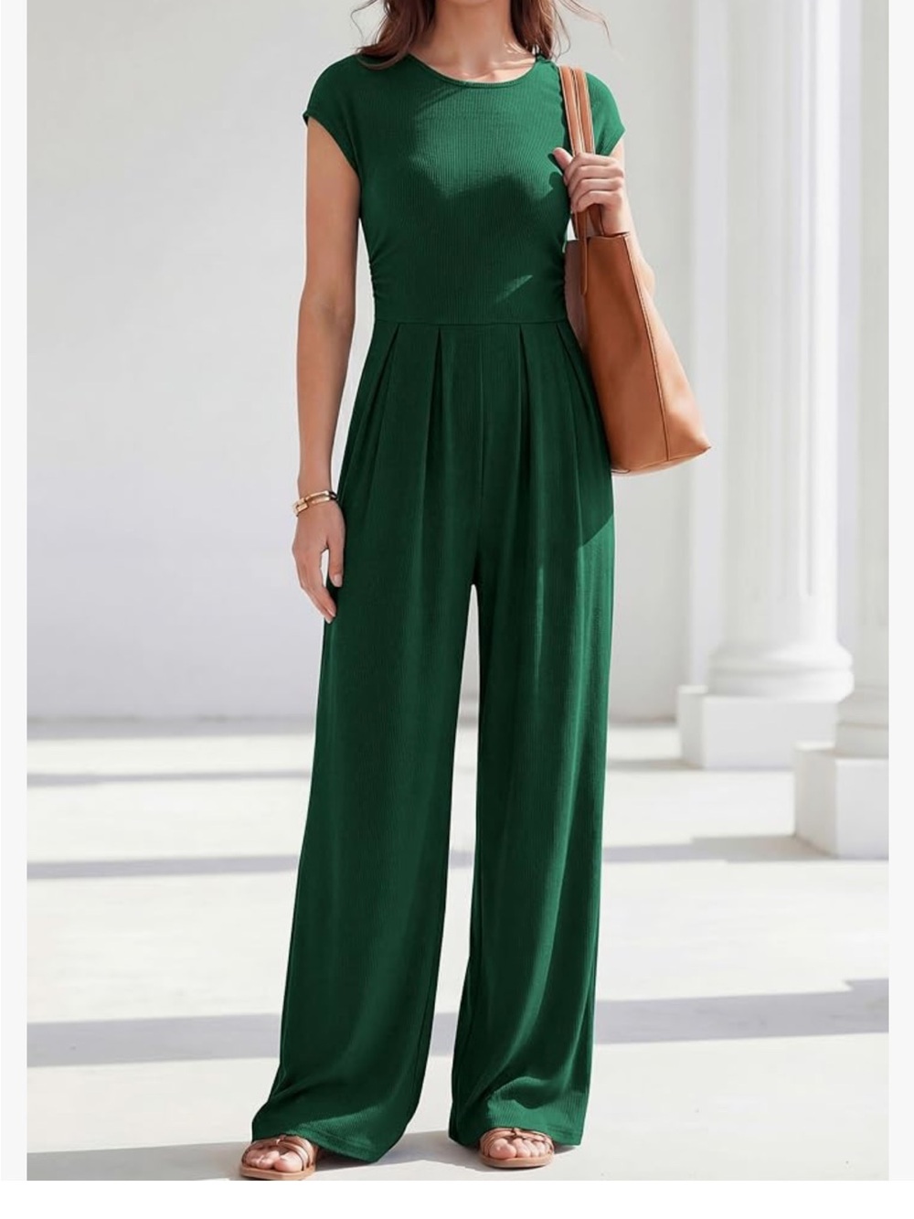 Cap-Sleeve Emerald Green Jumpsuit - Picture 11 of 13